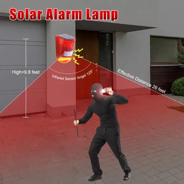Solar Motion Sensor Alarm Light 129dB Loud Siren with LED Flash IP65 Waterproof Outdoor Security Alarm Solar Powered Warning Light for Home Farm Chicken Coop Yard