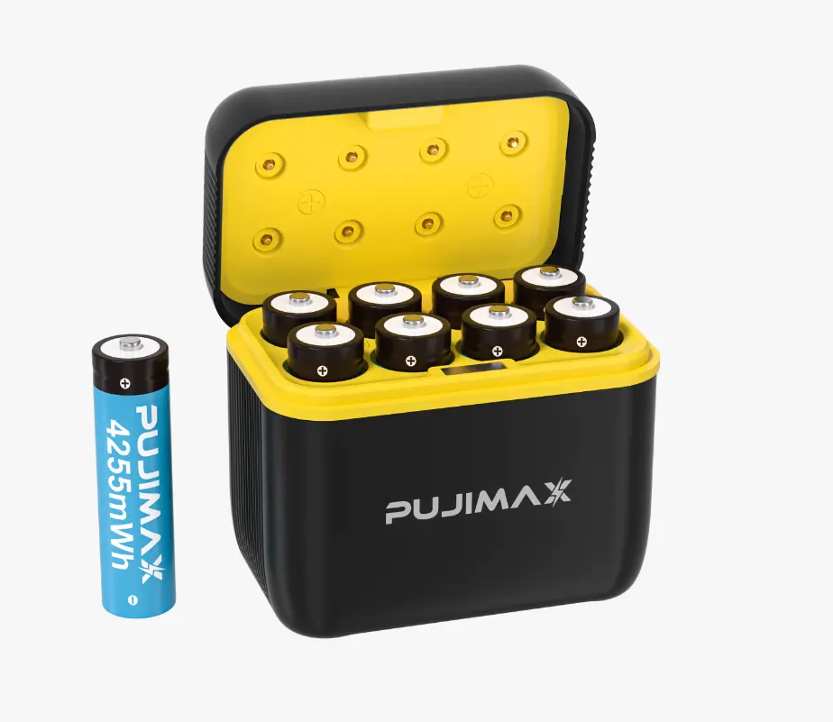 PUJIMAX 8-Pack 1.5V Rechargeable Batteries with Fast Charger 4255mAh AA Batteries with green label and Smart LED Display