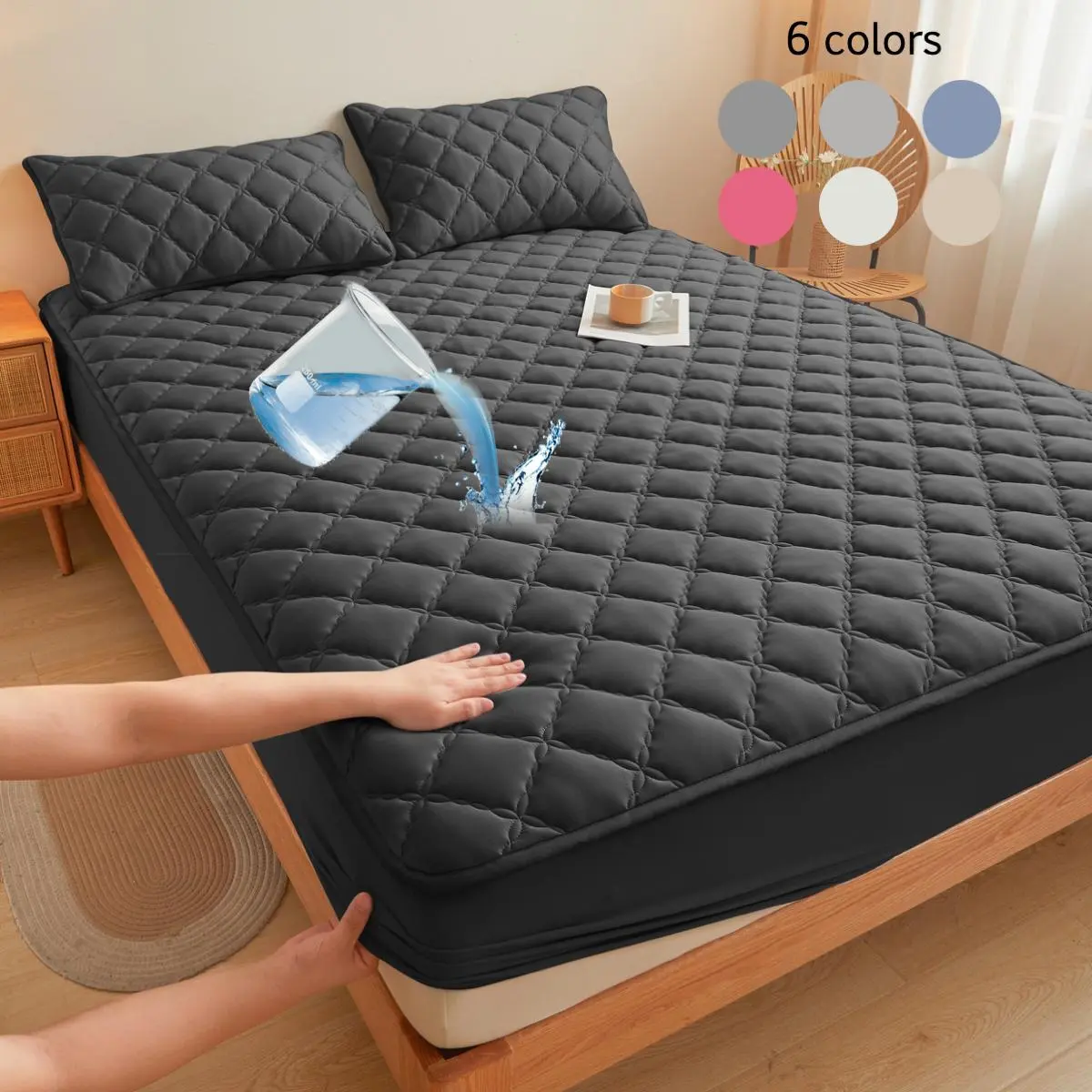 Waterproof Quilted Mattress Cover with Pillowcase, Soft Mattress Protector, 3 Counts/set Including Soft Comfortable Breathable 1 Count Mattress Cover & 2 Counts Pillowcase, Bedding Set for Bedroom, Guest Room, Apartment, School, Mattress Protector Pad