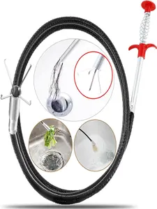 63 Inch Drain Snake Hair Drain Clog Remover Tool, Sink Drain Cleaner for Sewer Kitchen Bathroom Shower Tub Toilet Clogged Drains Opener Cleaning Tool, Flexible Grabber Claw Pick Up Reacher Tool
