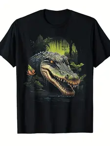 Men'S Retro Alligator & Crocodile Graphic T Shirt Realistic Reptile Scale Print Short Sleeve Tee Fit Casual & Outdoor Wear for Everyday Jungle Party Outfits Machine Washable Interesting Graphic T-Shirt Series Plus Size