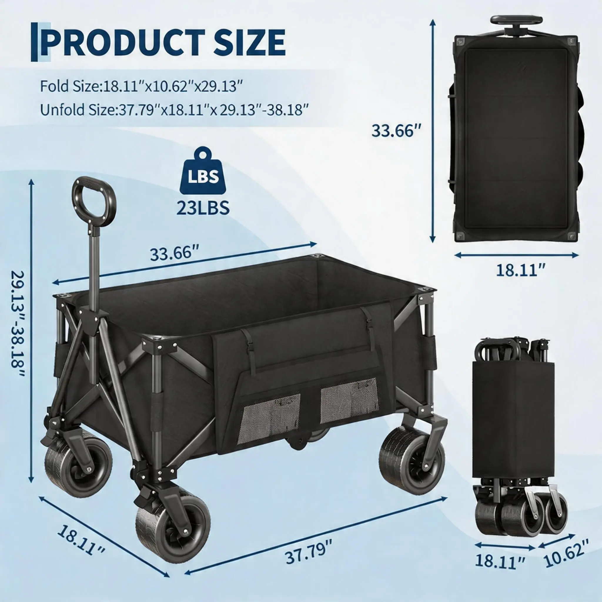 Foldable Garden & Camping Cart - 8" All-Terrain Wheels - Heavy-Duty Frame - Waterproof 460lbs Oxford Fabric - Compact & Easy to Carry - Uncolored