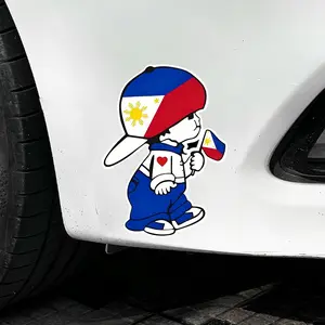 1PC Cute Cartoon Character Holding The Philippine Flag Car Sticker, Automotive Decals, Decal for cars, Waterproof, Sun-protected, Wear-resistant, Suitable for Car Bumper, Motorcycle, Patriotic Theme Decorative Sticker