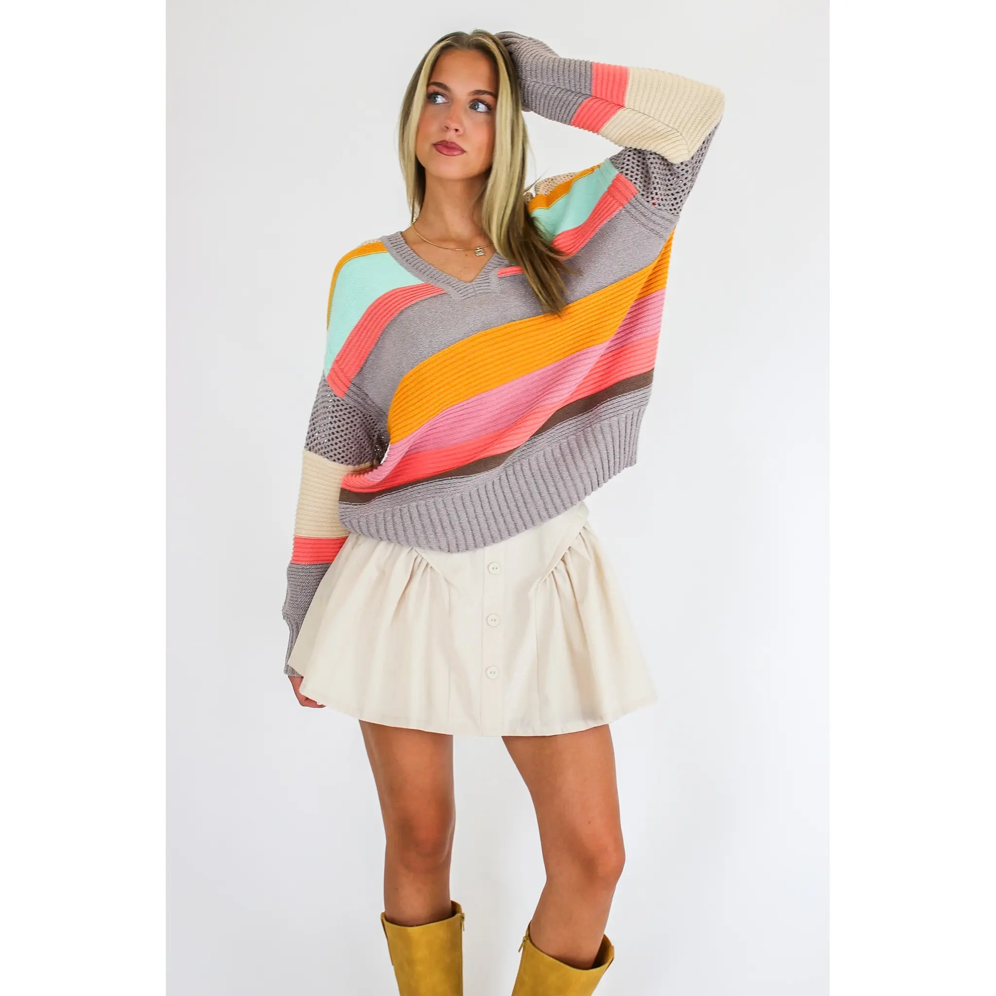 Mood Boost Color Block Striped Sweater