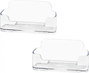 2 PCS Acrylic Business Card Holder for Desk Clear Plastic Display Stand Fits 30-50 Cards Durable Lightweight Modern Design for Offices & Retail
