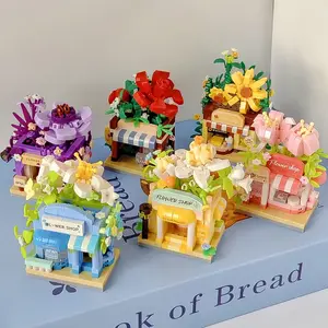 Moc Romantic Miniature Flower Shop Building Block Set, Artificial Plant Series, Includes Rose Shop & Sunflower Shop, Home Decor Gift, Building Blocks Set