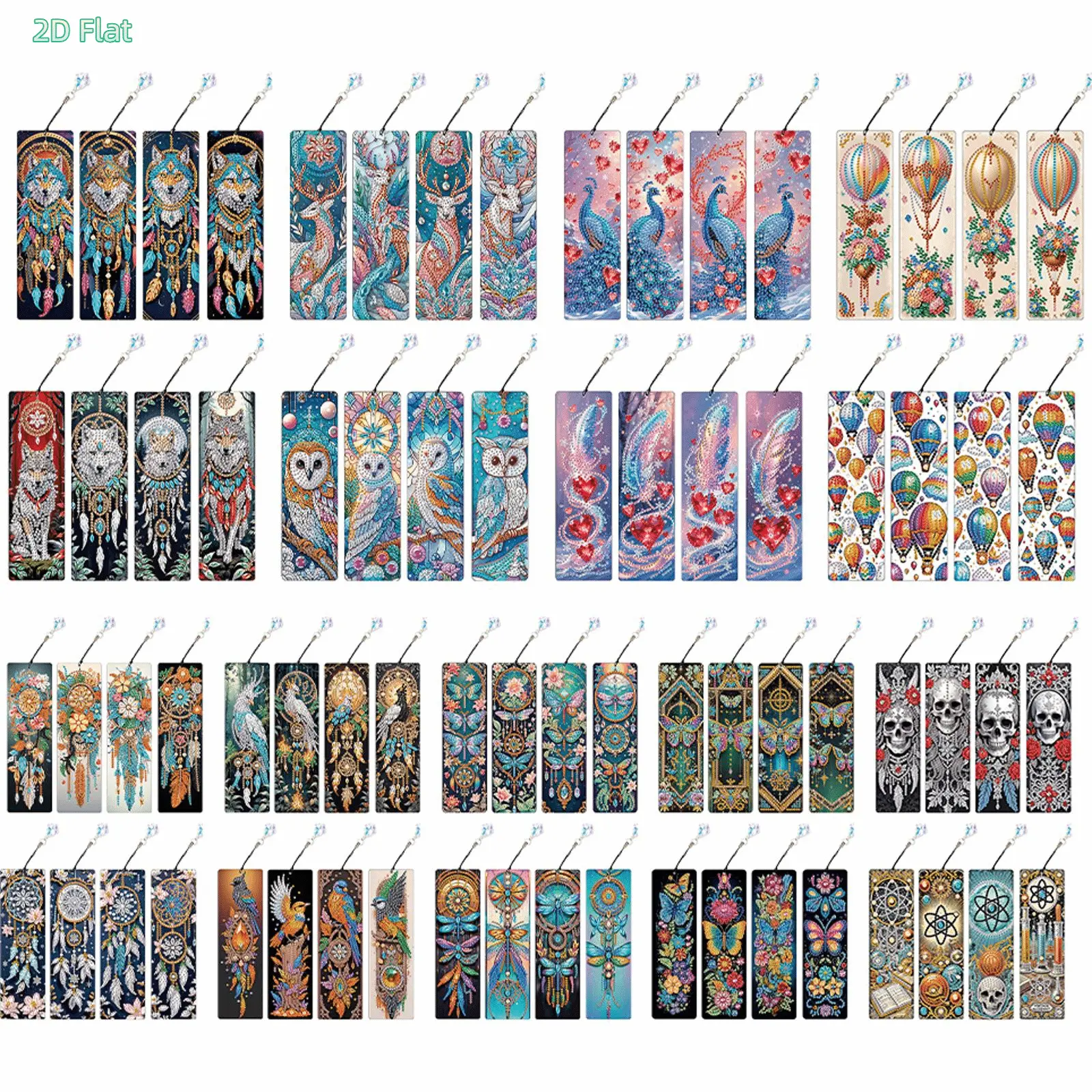 2D FLAT 8Pcs Colored Patterns DIY Diamond Painting Bookmark Irregular Shaped Diamonds Diamond Bookmark Art Projects with Crystal Pendants Diamond Art Bookmark for DIY Making Beginners Adult Art Craft Supplies