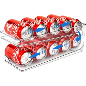 Rolling Soda Can Organizer for Refrigerator Can Dispenser for Fridge Beer Soda Seltzer Pop Can Soda Organizer for 10 Standard Size 11.15oz or 12oz Cans Holder Storage Pantry Organization