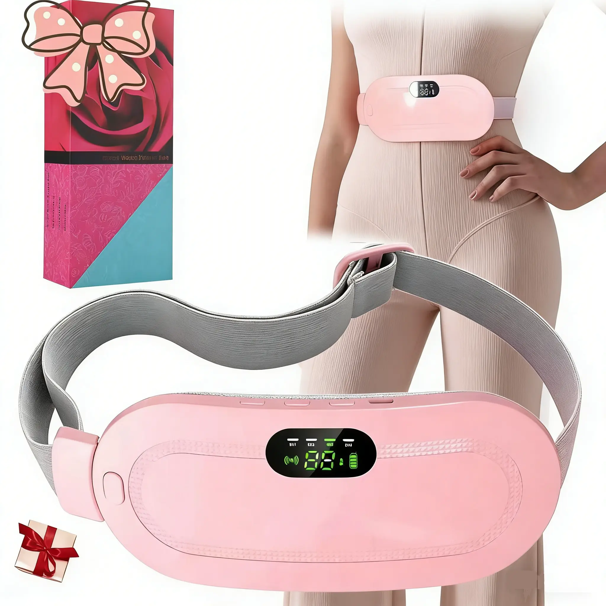 Cordless USB Rechargeable Heating Pad Belt - Portable Electric Wearable with Massage, Travel-Friendly Home Use & Gift Wrap for Menstrual Pain Relief, Heating Pads for Cramps