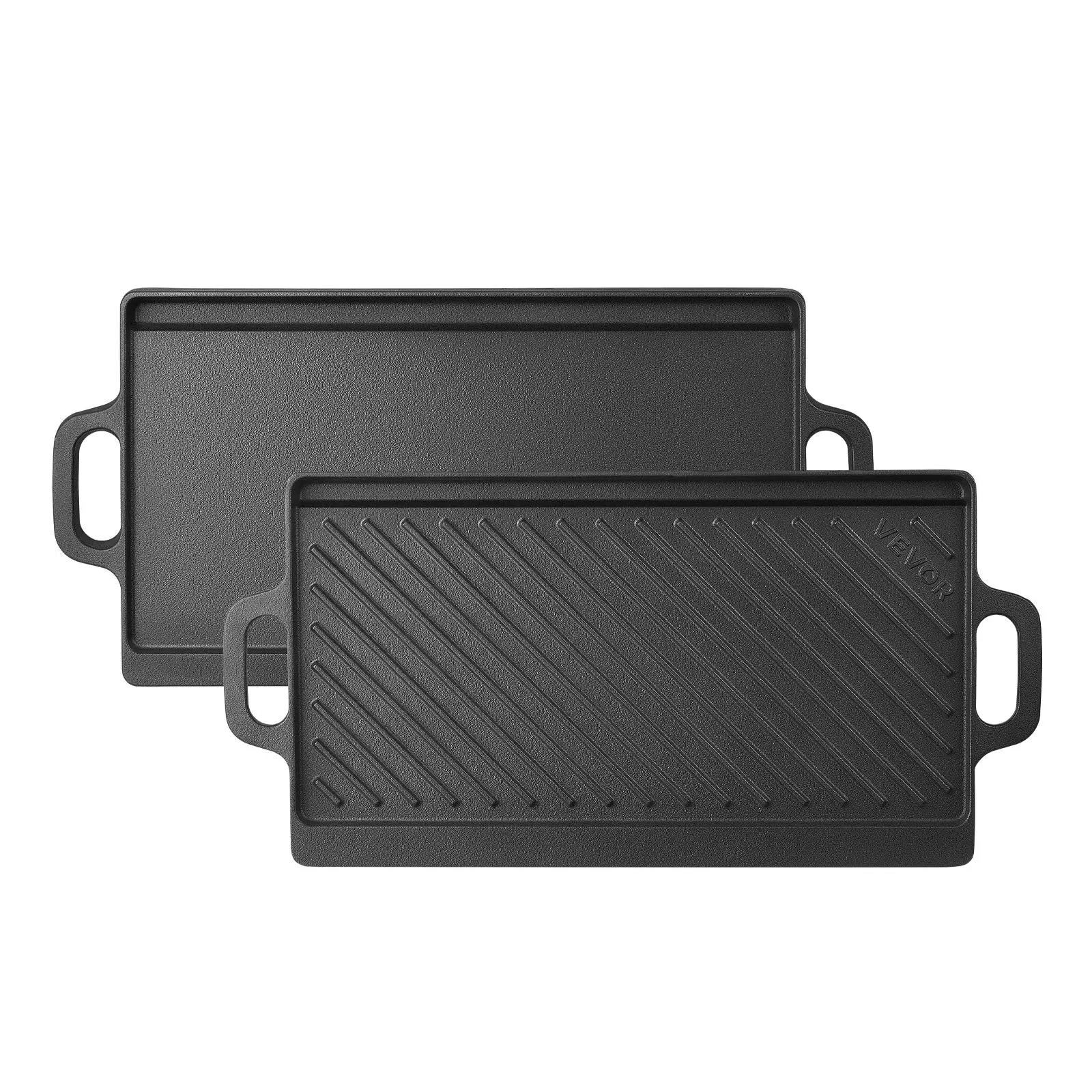 VEVOR Reversible Grill/Griddle 20x9 in Pre-Seasoned Cast Iron Pan Handle, for BBQ, Eggs, Pancakes, Burgers, Dual-Sided Plate, Portable Rectangular Cookware for Oven, Gas Stove, Grill, and Campfire,sohochic