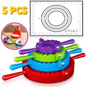 4 PCS Dough Press Set,Empanada,Dumpling Presses,Dumpling Dough Press,Dumpling Maker,Dumpling Mold,Easy-To-Use,Durable.1 PC Home Kneading Pad,Heat-Resistant Cutting Board, Easy To Clean,Non Stick Silicone Gasket.Home Party Baking Tools