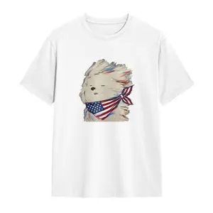 Patriotic Messy Dog & Artistic Fluffy Cat T- Set - 4th of July Independence Day Graphic Tee Cute Messy Dog with American Flag Bandana + Fluffy Cat Portrait| 4th of July Patriotic Pet Lover T- 4th of July Pet  funny shirts good graphic tees，trendy t-shirts