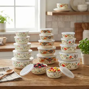 Flower & Bird Pattern Storage Bowl Set, 3/5 Counts Mixed Sizes Reusable Food Storage Box, Portable Food Container, Food Storage Organizer for Home Kitchen Picnic Camping