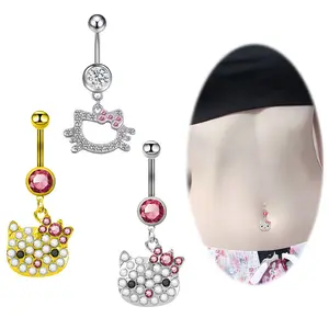 Cartoon diamond-encrusted cat head navel ring KT cat navel ornament piercing jewelry