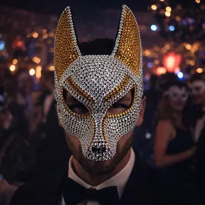 Wolf Head Animal Mask Fashion DIY Handmade Rhinestone Mask, Unique Party Theme Wolf Dog Mask for Men and Women, Unisex Costume Accessory