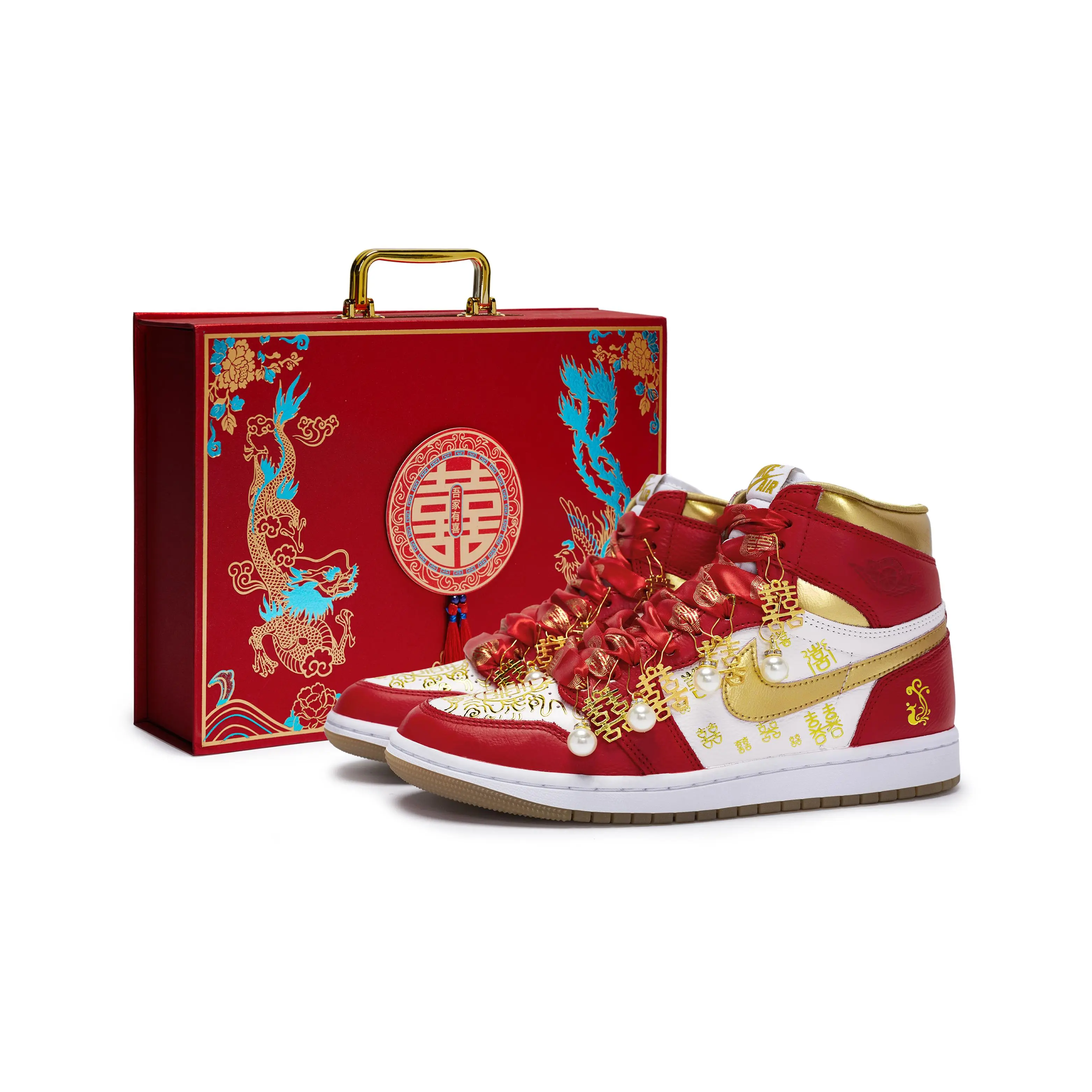 Jordan Air Jordan 1 Custom Wedding Sneakers for Women with 24K Gold Plating and High-Top Retro Design Trending Shoes, House White Official Shoes to Get / Maison Mihara Footwear Gold Accents