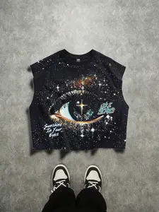 Men's Short Box Vest, Summer Vacation Basic, Sequin Craftsmanship, Y2K Eye Pattern, Casual Streetwear, Inner Layer Outer Wear, Holiday Gift