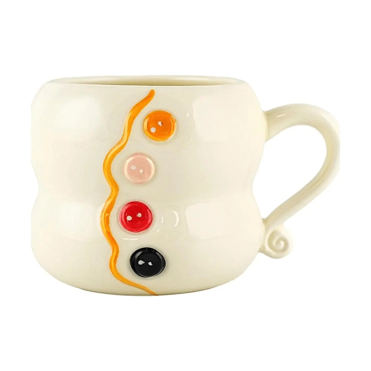 Glaze Story Curve Button Bear Ceramic Mug - Reusable, Washable Cute Beverage Mug for Coffee, Tea, Drink Gifts, Whimsical