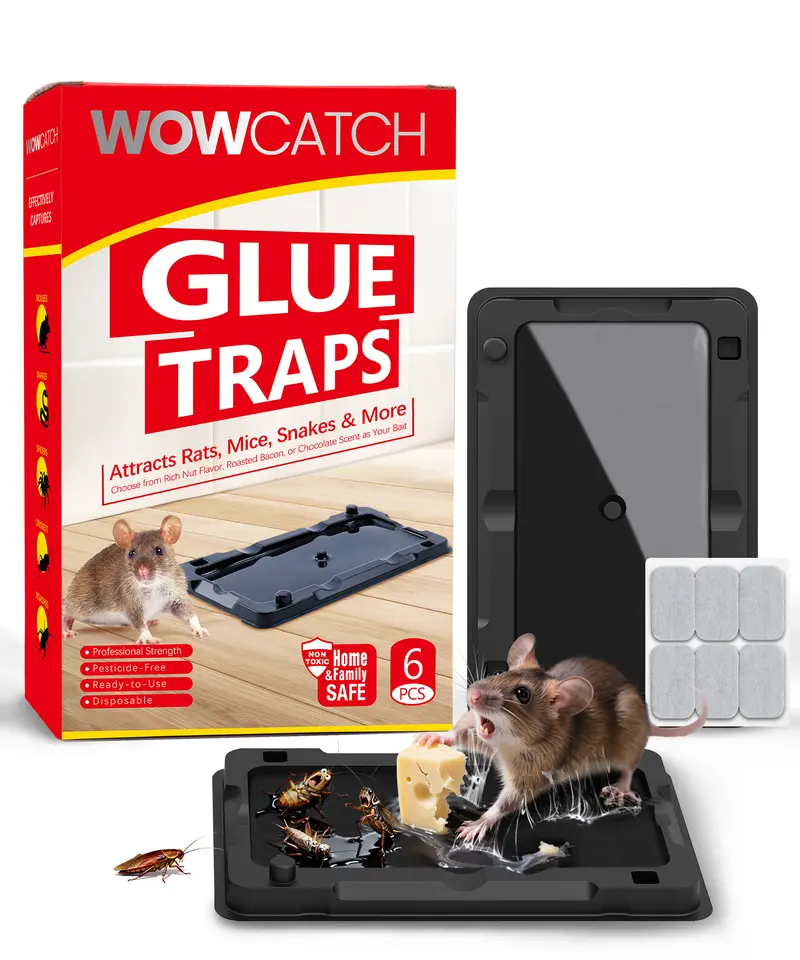 WowCatch Mouse Traps Non Toxic Sticky Rat Mice Glue Boards Pet Safe Pest Control for Roaches Crawling Insects and Other Household Pests Strong Adhesive Trap Pads Ideal for Home House Kitchen Garage Basement and Warehouse Indoor Pest Control Solution