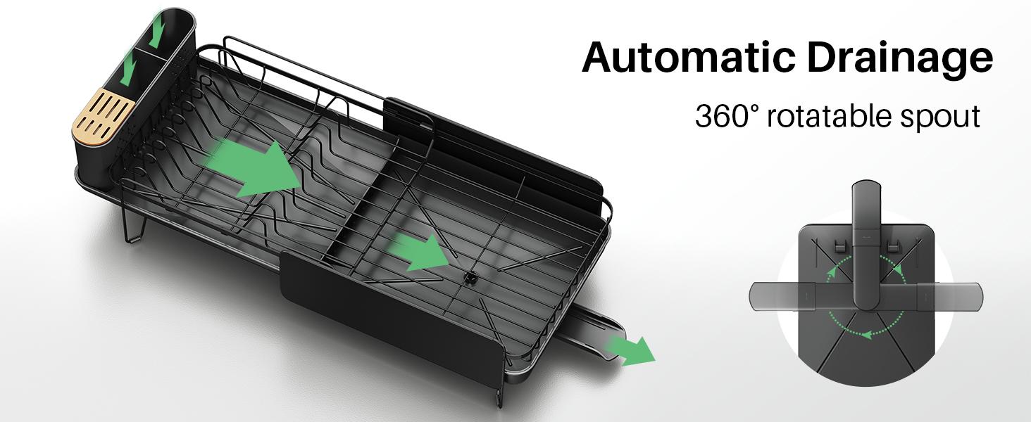 SNTD Dish Drying Rack - Large Dish Racks for Kitchen Counter, Expandable Dish Drainers with Cutlery Holder Stainless Steel Rustproof SNTD Dish Drying Rack - Large Dish Racks for Kitchen Counter, Expandable Dish Drainers with Cutlery Holder Stainless Steel Rustproof