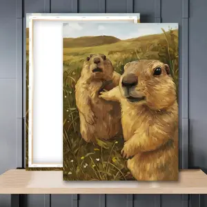 Funny Marmot Wall Decor, Vintage Animal Canvas Print, Aesthetic Poster for Bathroom Bedroom & Living Room