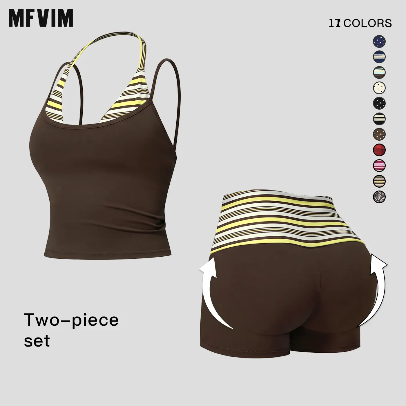 MFVIM Women's 2 Piece Color Block Double Layer Halter Yoga Tank Top & High Waisted Butt Lifting Athletic Shorts Set - Nude Feel Workout Outfit, Travel & Camping Essentials, Cute Tops for Women, 2 Piece Sets