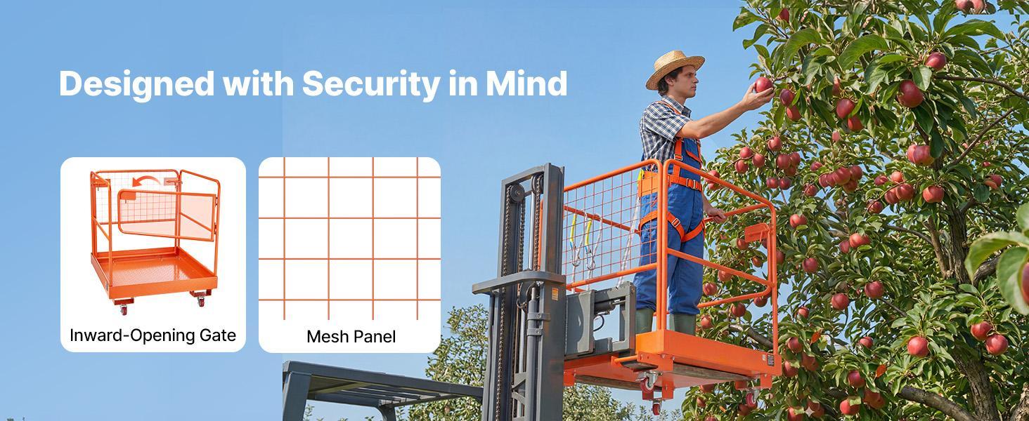 VEVOR Forklift Safety Cage, 36.6 x 36.6 Inch, Forklift Man Basket with 4 Wheels, 1200 lbs Capacity, Heavy Duty Work Platform, Collapsible Lift Basket Safety Set, for Most Aerial Jobs Lifting Loader