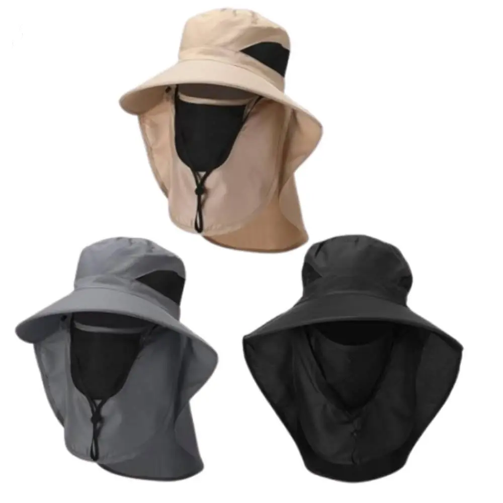 3 Pack Mens Outdoor Wide Brim Fishing Hat,UPF 50+ Sun Protection Cap with Face Neck Flap for Hiking & Garden