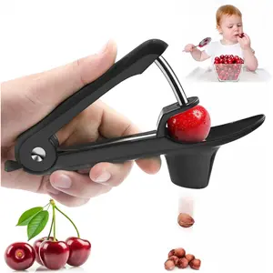 Stainless Steel Cherry Pitter - Space-Saving Lock Design, Multi-Functional Fruit Stoner for Cherries, Olives, Dates, Ergonomic Handle, Rust-Proof, Easy Clean, Dishwasher Safe Kitchen Gadget for Jam, Pie, Canning