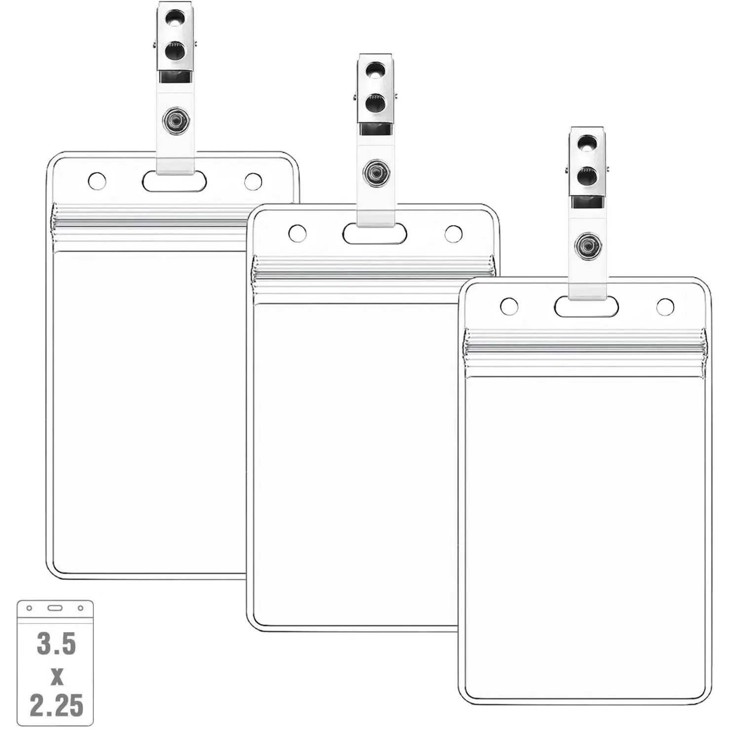 5 Pack Card Protector with Metal Clips ID Card Holders - Clear Plastic Vertical Name Tag Holders with Clips ID Badge Holder