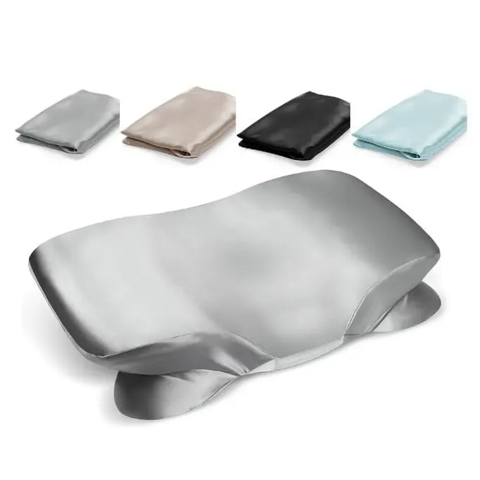 Polyester Satin Zippered Pillowcase - Contoured, Silky-Soft, Slip-Free, Smooth Finish Cover, Ergonomic, Fits Most Cervical Memory Pillows, Easy to Clean, Ideal for Sleep Comfort, 23.6" X 15.7" X 4.3"/3.5"