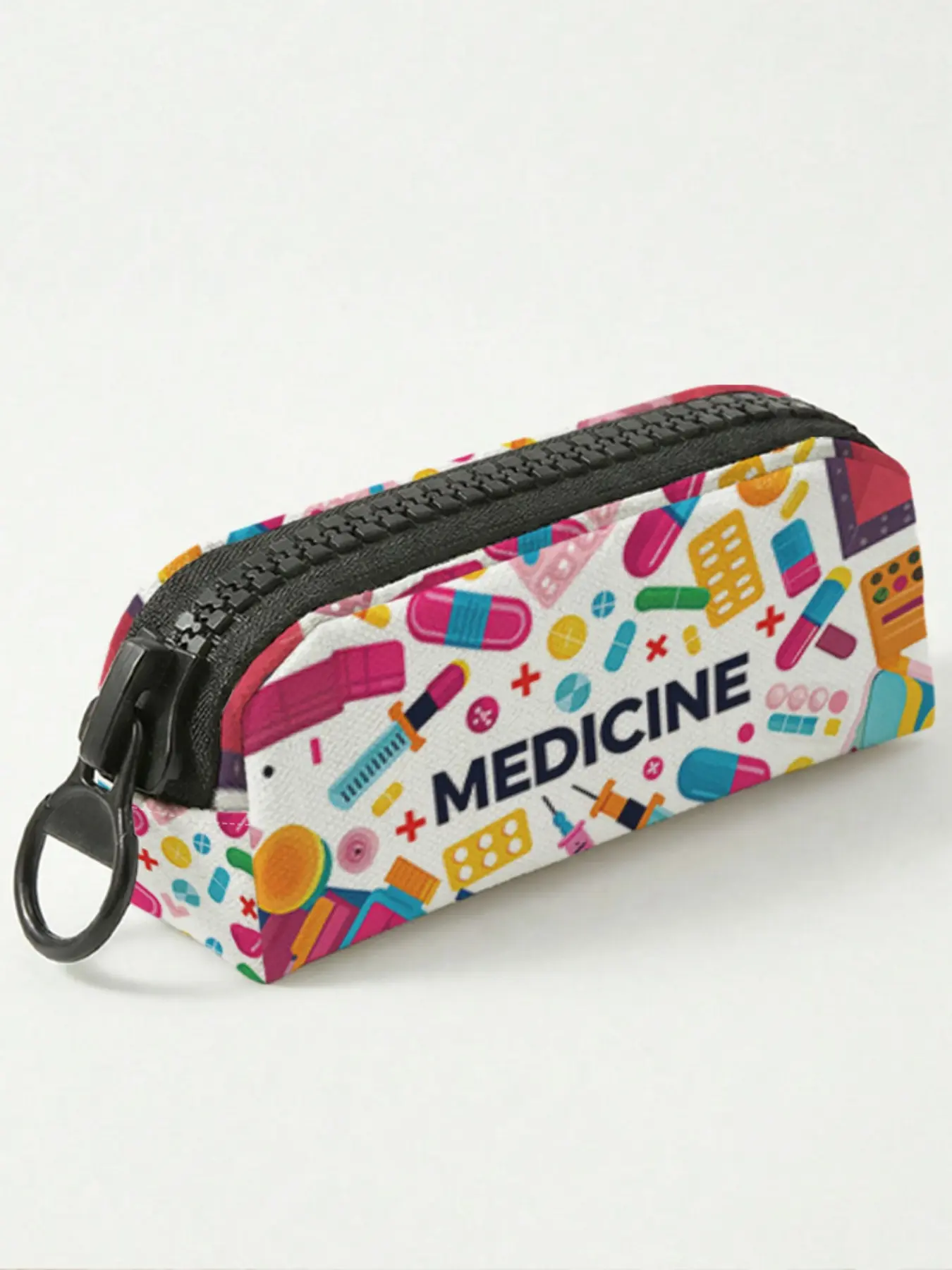 1 piece of medical element 'MEDICINE' 2D printed large zipper pencil case, storage bag, spacious zipper makeup bag for school supplies and stationery, durable polyester, Office Supplies