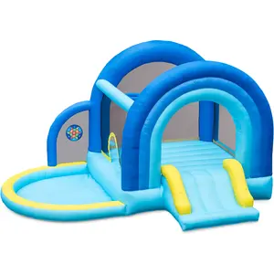 Outfunny Bounce House with Slide, Inflatable Bouncy House for Kids 3-8 w/Ball Pit, Outdoor & Indoor, Bounce Area 8'x8', Capacity 400 lb