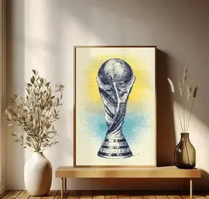 World Cup Trophy Sketch Halftone Soccer Wall Art Teen Boys Bedroom Decor Fathers Day Gift Physical Print