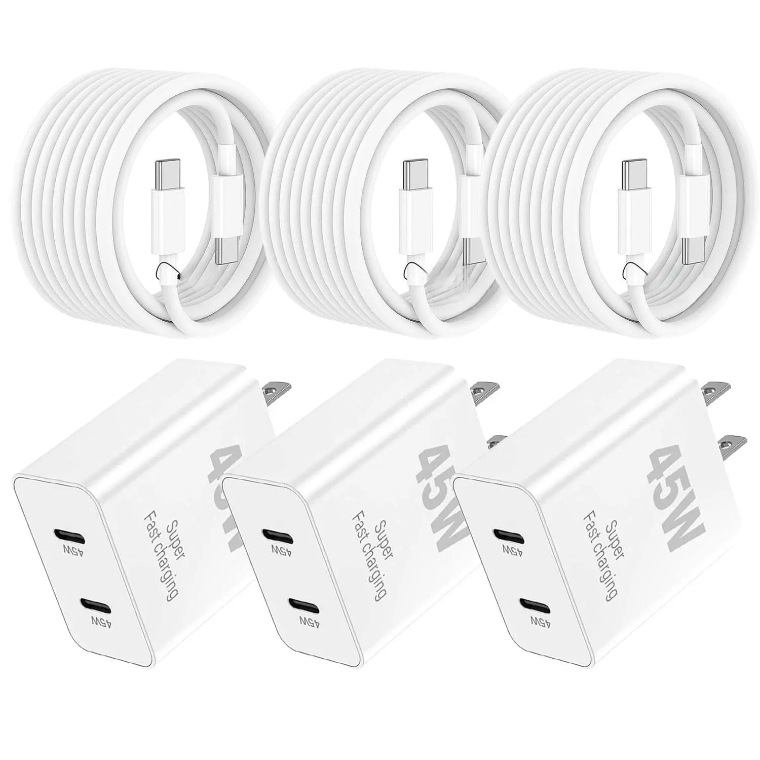 For iPhone 17 Pro Max Charger Fast Charging,3-Pack 45W Dual Port USB C Fast Charger Block with Extra Long 10FT 60W USB C to C Cable for iPhone 17/17 Pro/Air/16E/15