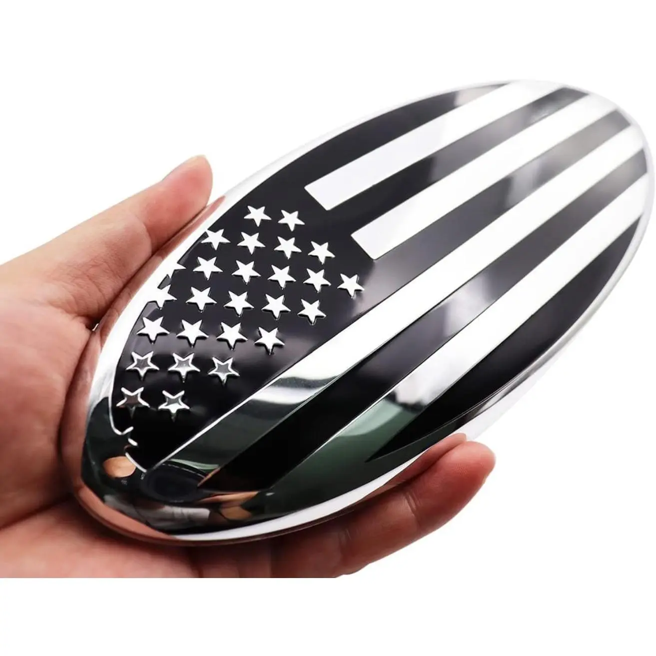 9-in Aluminum American Flag Car Emblems - Front Grille & Rear Tailgate Badge Nameplate for Ford F-150, F-250, F-350, Explorer, Expedition - Patriots-Centric Black & Silver Exterior Accessories