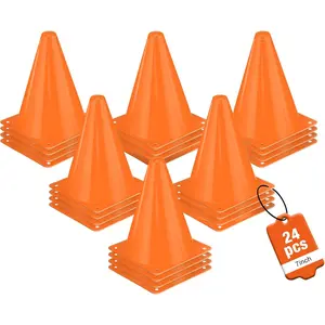 24pcs Cones 7 Inch Soccer Cones and Plastic Traffic Cones, Durable Cones for Sports Training, Ideal for Soccer, Basketball, Football, Skating, and Agility Drills Practice