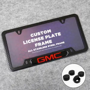Front or Rear Carbon Fiber Texture License Plate Frame Protect Cover Fit GMC Decorate Accessories Gifts