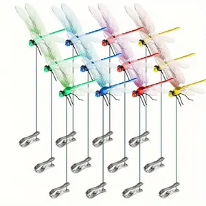 4Counts Outdoor Fake Dragonfly Rod Clip Garden Metal Dragonfly Clip Natural Organic Concept 3D Dragonfly Garden Decoration for Indoor & Outdoor Garden Creative Home Accessories Decorative Design Durable Easy to Use