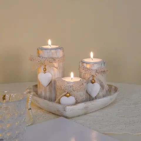 6 piece set Vintage Style Home Candle Holder Set, Heart-Shaped Wooden Coasters, Tea Light Candles Stand, Wood Base Decorative Accessories, Home Decoration, Ornaments, Room Decor, Home Goods, Interior Decoration Accessories, Decoration Items