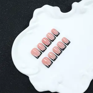 Handmade Nail Tips Set of 10, French Edge & Hand Drawn Elements, Y2K Baddie Style, Nude &, Perfect for Parties, Weddings, Daily Wear, French Tips Nails