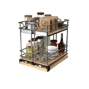 Rev-A-Shelf 9" Pullout Organizer for Cabinets, 2 Tier Upright Shelf, 5WU2-9W2-1