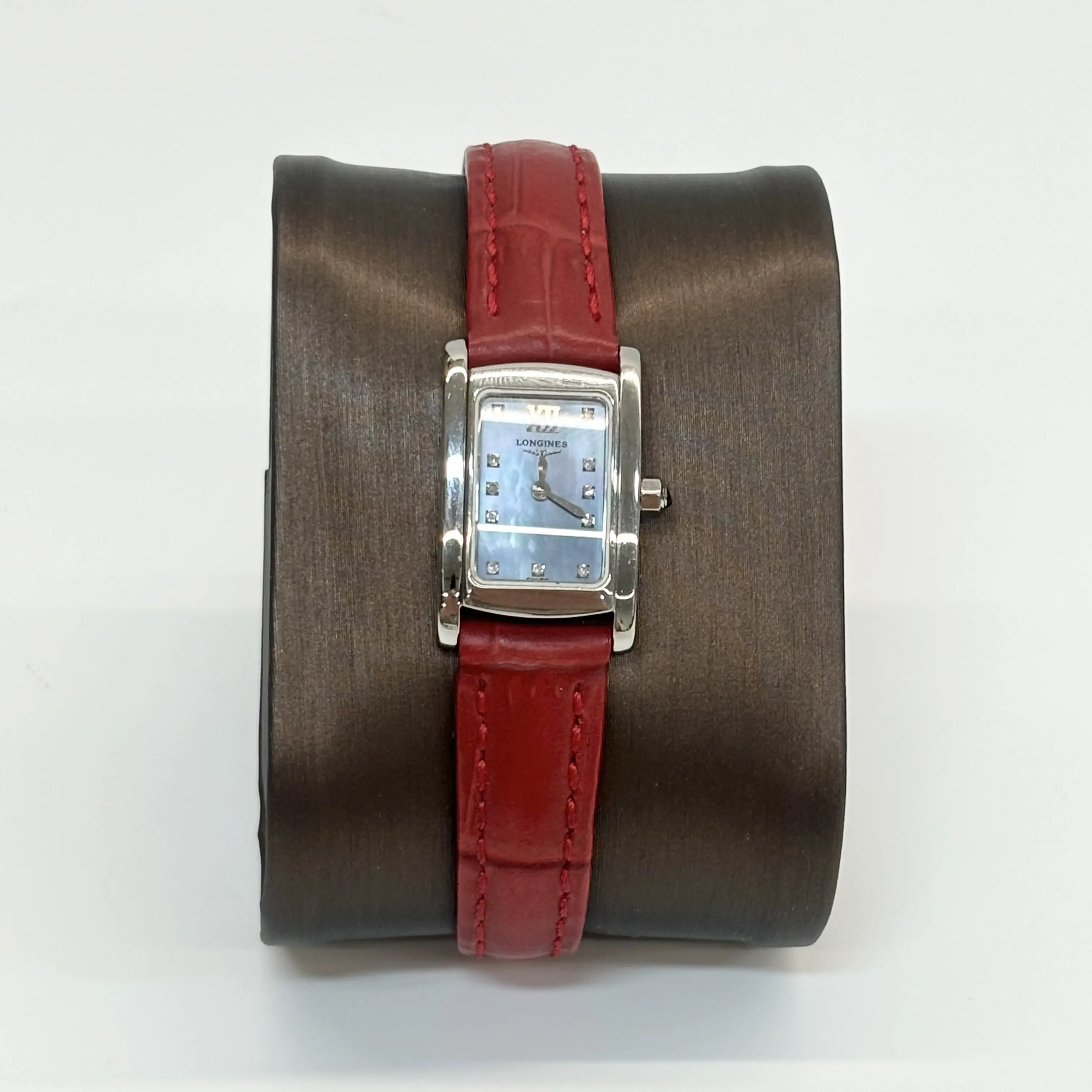 Pre-Owned Longines DolceVita Elegant Ladies Quartz Watch - Blue MOP Dial, Diamond Markers, Red Crocodile Leather Strap, Ref n23363449 (Luxury Quartz Watches)