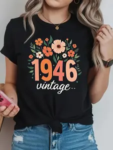 1946 Vintage Graphic Print T-Shirt, Short Sleeve C