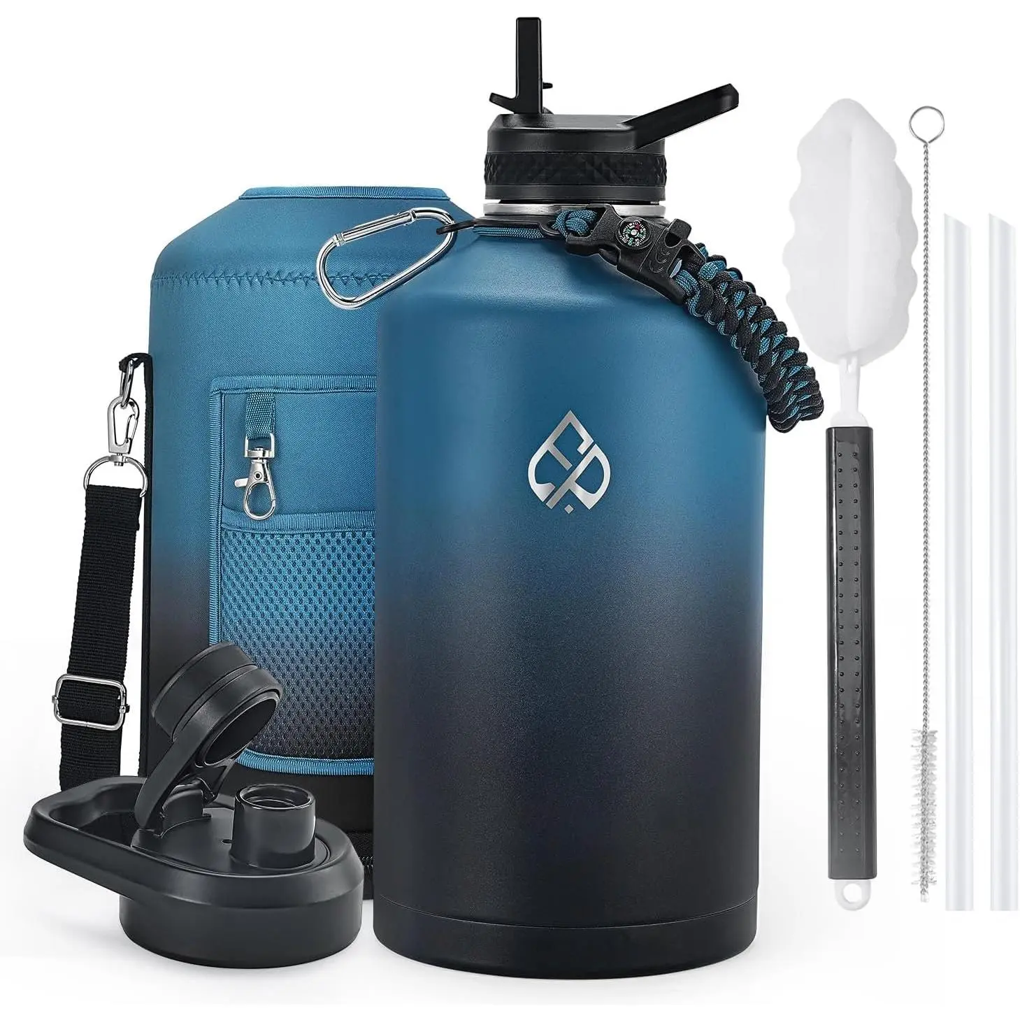 1 Gallon Water Bottle Insulated, Vacuum Stainless Steel Water Bottle Keep Cold 48Hrs, 128 oz Large Gallon Water Jug for Travel, , Gym, Hiking with Carrier Bag, Indigo/Black