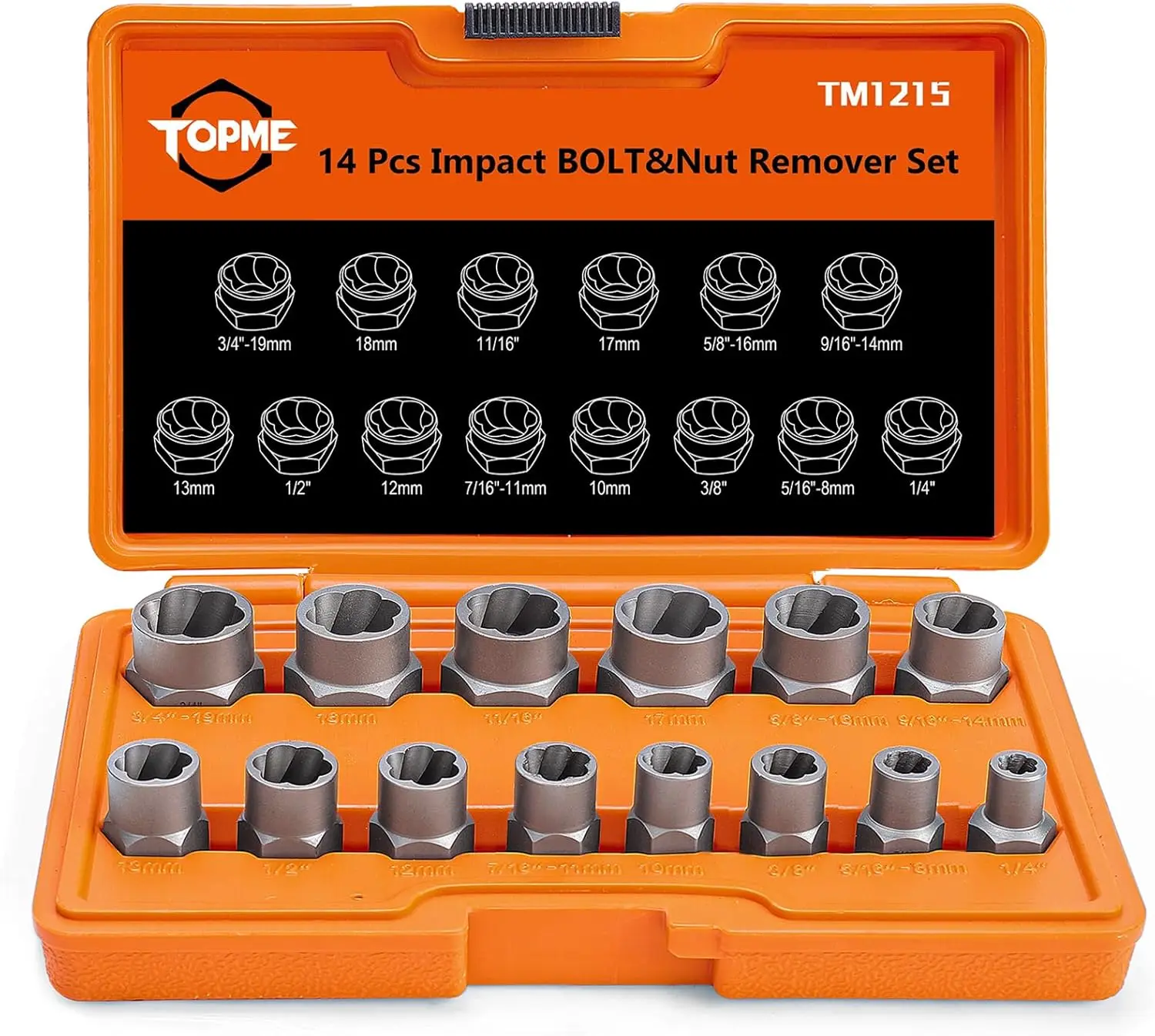 【DealsForYou】TOPME Bolt Extractor Set, 14 Pieces Impact Bolt, Nut Extractor Socket Set with 3/8 Inch Adapter for Damaged, Rusted Hand Tools, Extraction Socket Set, Mechanic Tools