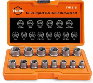 TOPME Bolt Extractor Set, 14 Pieces Impact Bolt, Nut Extractor Socket Set with 3/8 Inch Adapter for Damaged, Rusted Hand Tools