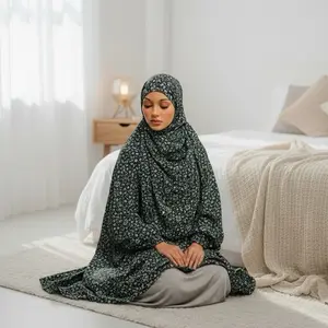 Handmade Khimar Hijab with Niqab & Sleeves | Lightweight Breathable Islamic Prayer Outfit | Non-Slip Semi-Long Khimar 55” Length 85” Width | Modest Muslim Khimar