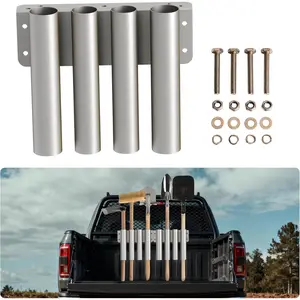 Secure Shovel & Rake Holder Prevents Highway Loss, Heavy Duty 4-Hole Steel Rack for Truck Bed & Trailer Tool Box Mount