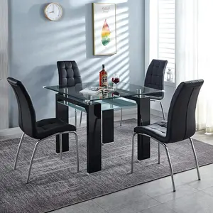 【Deals for You Days】Modern Dining Chairs Set of 4, Comfy Dining Room Chairs with Thick Cushions, Upholstered Fabric Kitchen Side Chairs with Metal Legs, Black